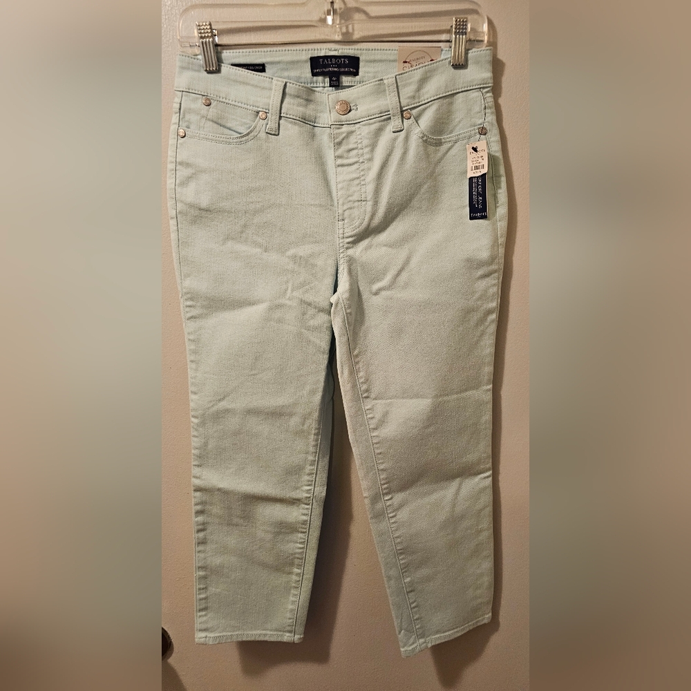 Talbots Simply Flattering Straight Leg Crop Jeans Slimming Mint Womens Sz 4P NWT